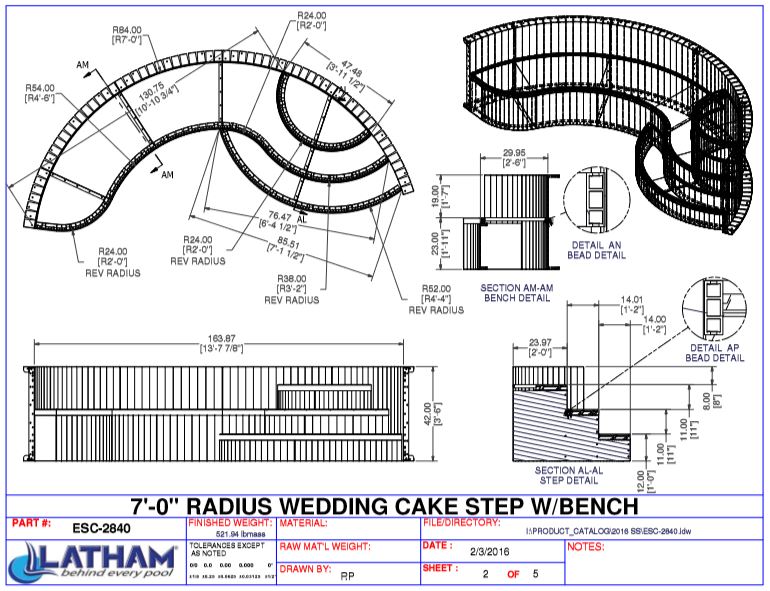 7' Radius Wedding Cake Step 42" w/ Right Bench (7'1 1/2" Wide)
